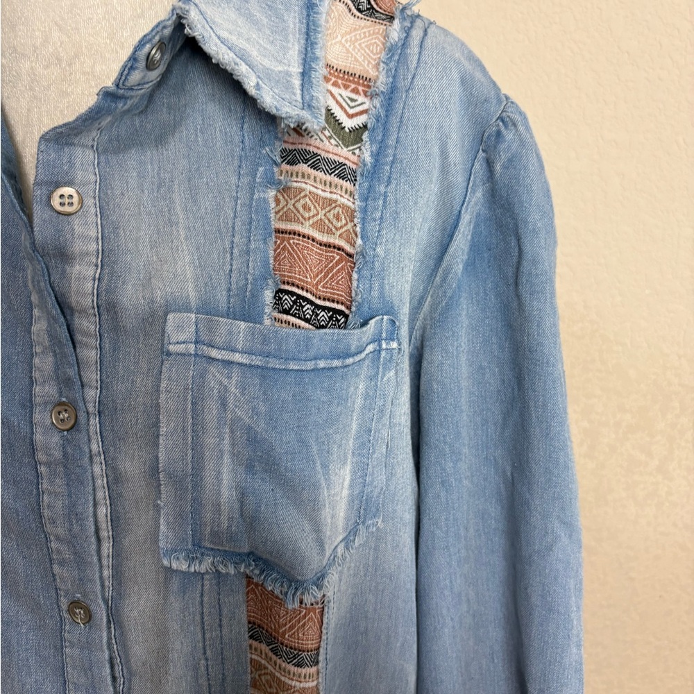 Pol Western Aztec Patchwork Button Front Shirt De… - image 3